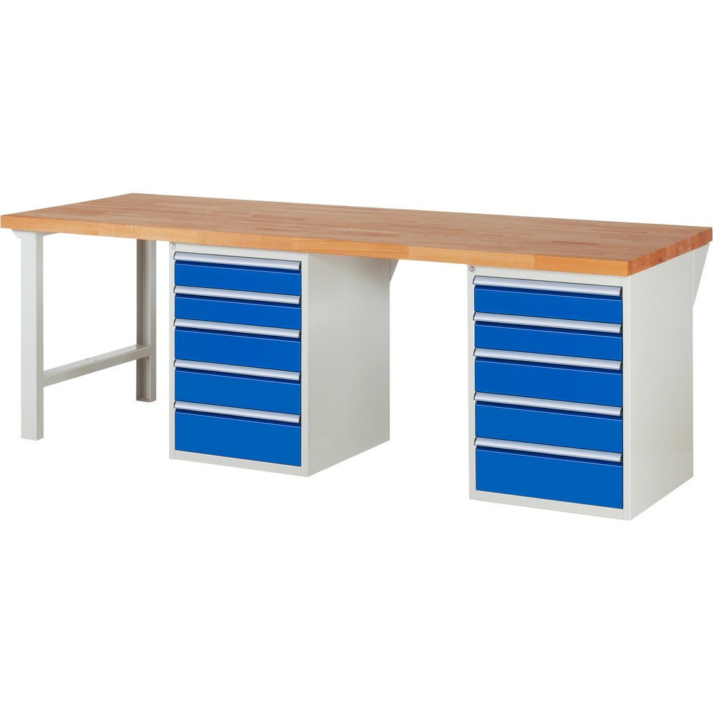 Číslo obrázka výrobku 1: Pracovný stôl RAU série 7000, počet kontajnerov: 2, v × š × h 890 × 2 500 × 900 mm, 10 zásuv., 4 × 120 mm, 4 × 150 mm, 2 × 180 mm