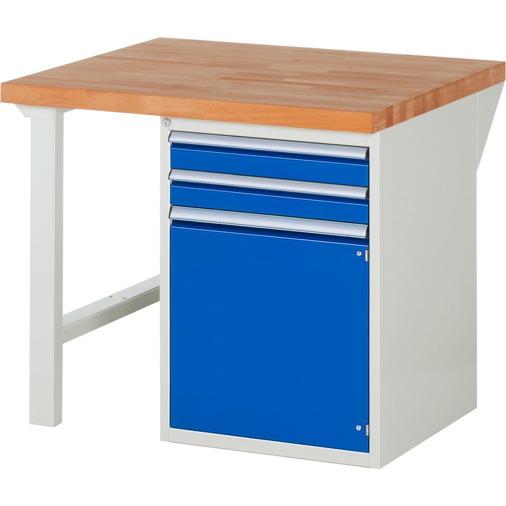 Obrázok výrobku: Pracovný stôl RAU série 7000, počet kontajnerov: 1, v × š × h 840 × 1 000 × 900 mm, 2 zásuv. s 90 % vysunutím, 1 krídlové dvere, 1 polica