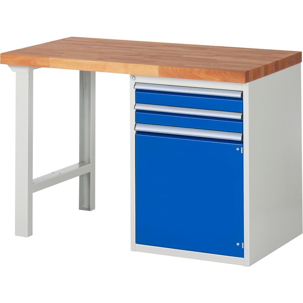 Číslo obrázka výrobku 1: Pracovný stôl RAU série 7000, počet kontajnerov: 1, v × š × h 890 × 1 250 × 700 mm, 2 zásuv. s 100 % vysunutím, 1 krídlové dvere, 1 polica