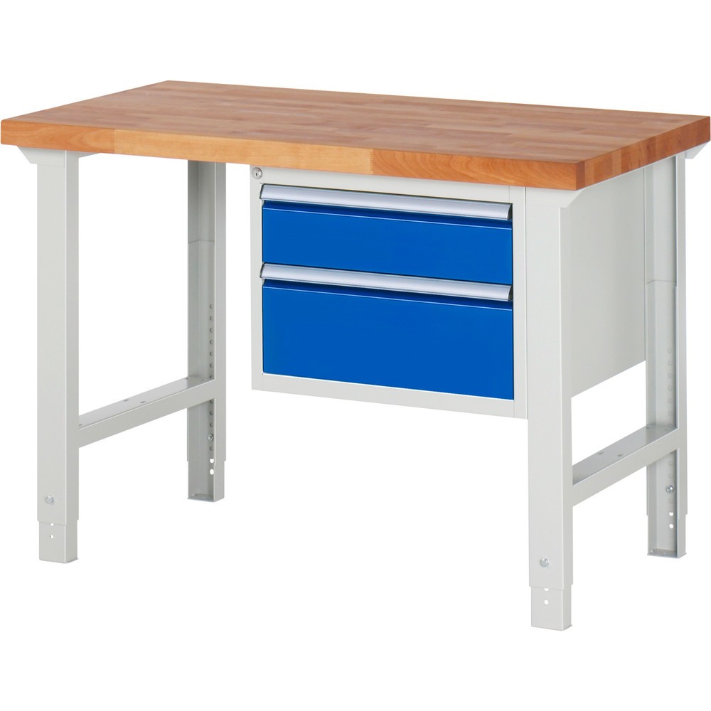 Obrázok výrobku: Pracovný stôl RAU série 7000, počet kontajnerov: 1, v × š × h 790 – 1 140 × 1 250 × 700 mm, 2 zásuv. s 90 % vysunutím, 1 × 150, 1 × 210 mm