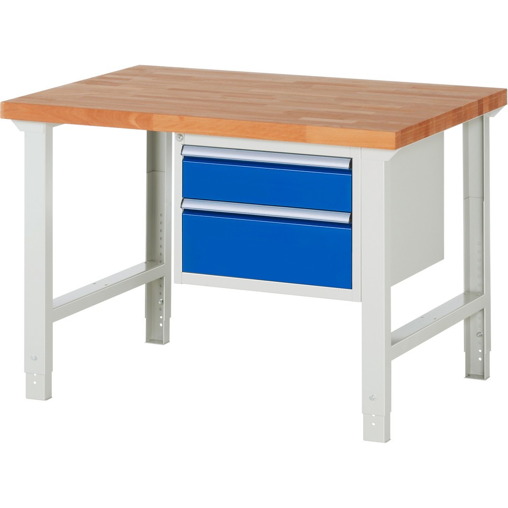 Číslo obrázka výrobku 1: Pracovný stôl RAU série 7000, počet kontajnerov: 1, v × š × h 790 – 1 140 × 1 250 × 900 mm, 2 zásuv. s 100 % vysunutím, 1 × 150, 1 × 210 mm