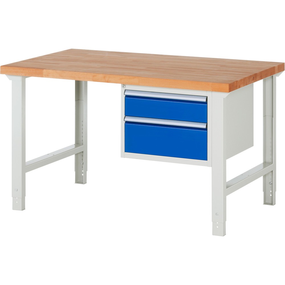 Číslo obrázka výrobku 1: Pracovný stôl RAU série 7000, počet kontajnerov: 1, v × š × h 790 – 1 140 × 1 500 × 900 mm, 2 zásuv. s 100 % vysunutím, 1 × 150, 1 × 210 mm