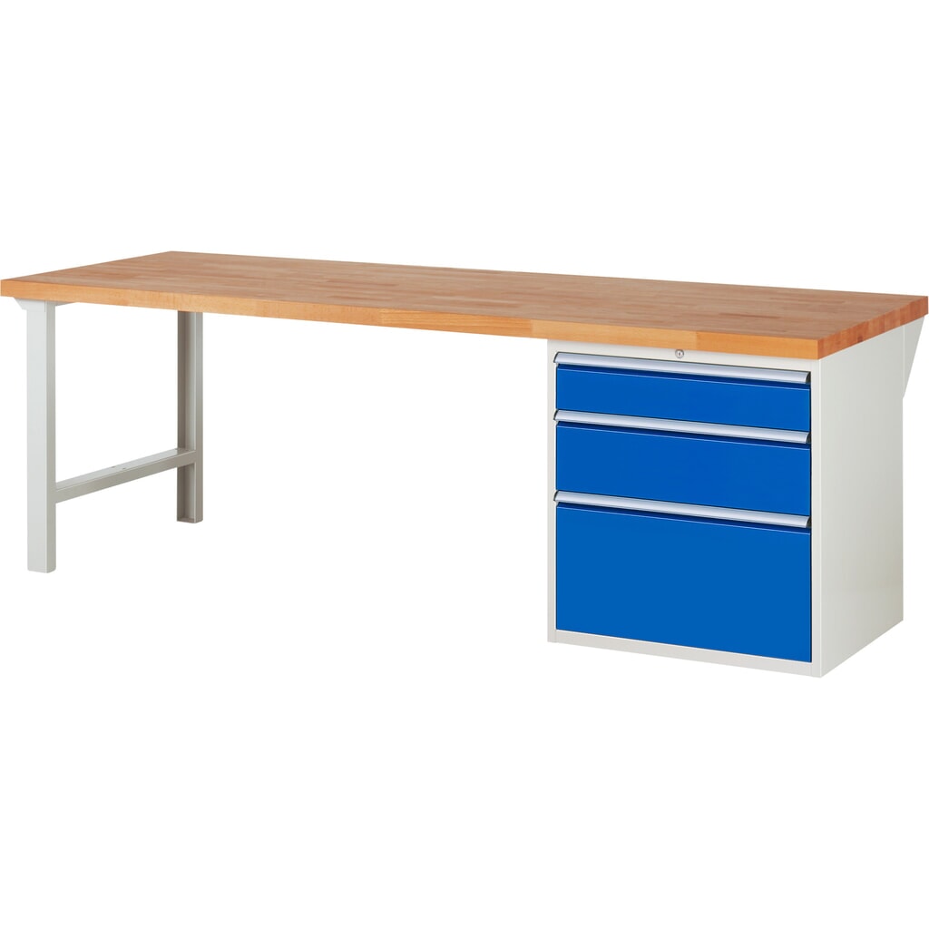 Pracovný stôl RAU série 7000, počet kontajnerov: 1, v × š × h 890 × 2 500 × 900 mm, 3 zásuv. s 100 % vysunutím, 1 × 150, 1 × 210, 1 × 360 mm, nosnosť zásuv. 100 kg Obrázok výrobku: Pracovný stôl RAU série 7000, počet kontajnerov: 1, v × š × h 890 × 2 500 × 900 mm, 3 zásuv. s 100 % vysunutím, 1 × 150, 1 × 210, 1 × 360 mm, nosnosť zásuv. 100 kg