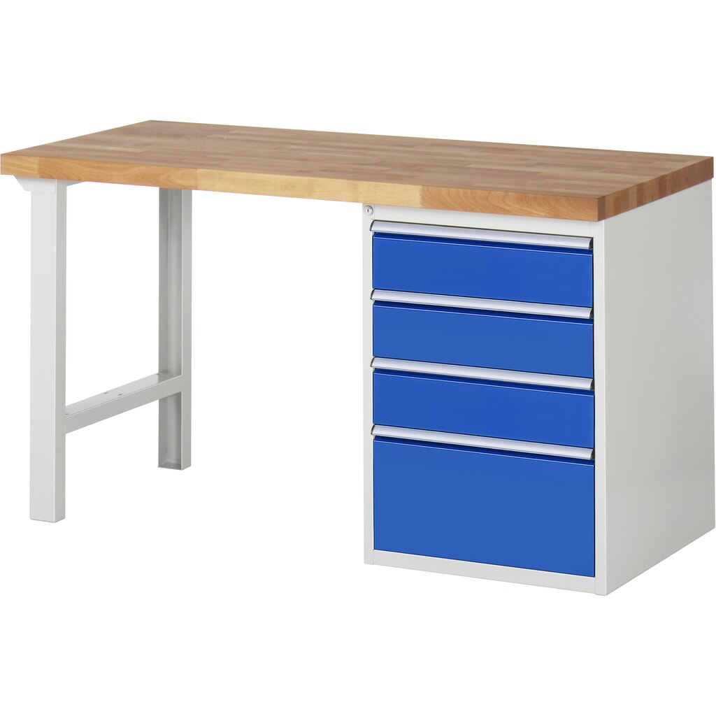 Pracovný stôl RAU série 7 000, v × š × h 890 × 1 500 × 700 mm, 1 podstavný kontajner vpravo, s 4 zásuvkami Obrázok výrobku: Pracovný stôl RAU série 7 000, v × š × h 890 × 1 500 × 700 mm, 1 podstavný kontajner vpravo, s 4 zásuvkami