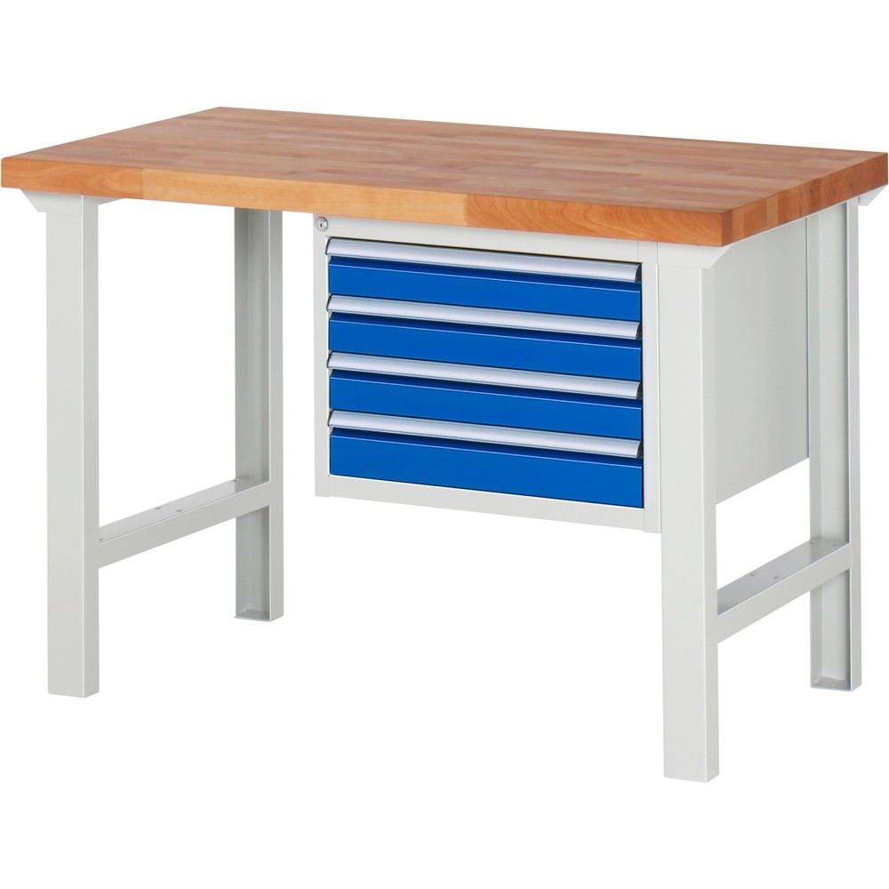 Obrázok výrobku: Pracovný stôl RAU série 7000, počet kontajnerov: 1, v × š × h 840 × 1 250 × 700 mm, 4 zásuv. s 90 % vysunutím, 4 × 90 mm, nosnosť zásuv. 100 kg