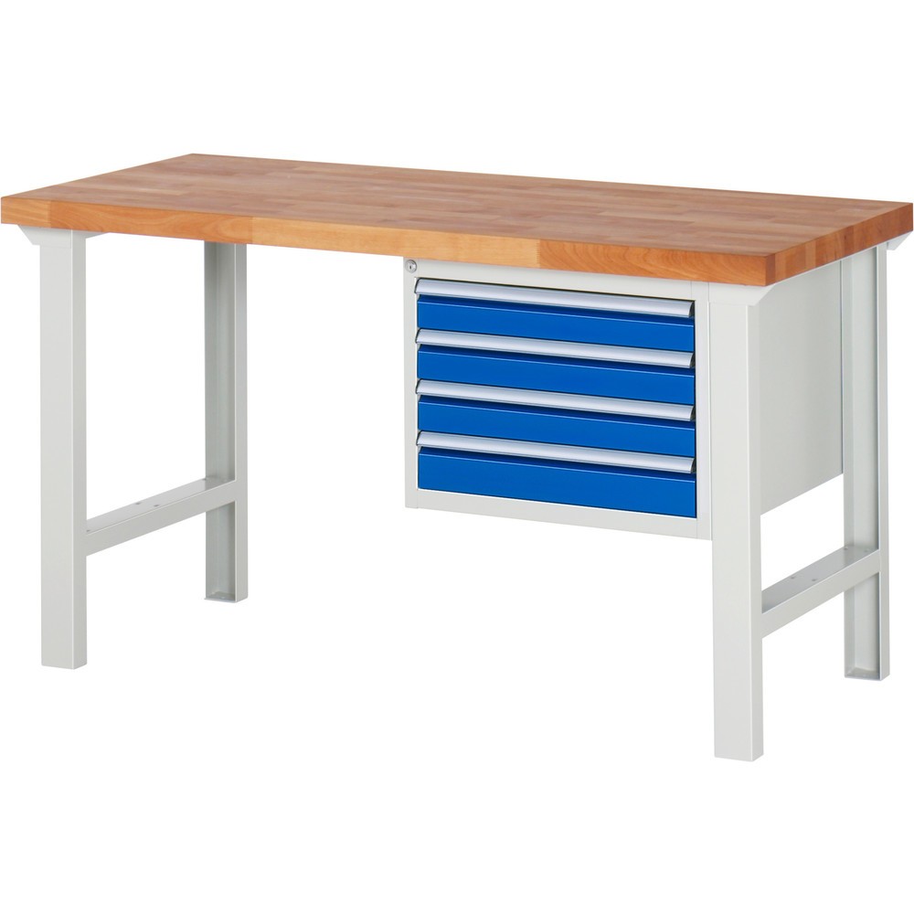 Číslo obrázka výrobku 1: Pracovný stôl RAU série 7000, počet kontajnerov: 1, v × š × h 840 × 1 500 × 700 mm, 4 zásuv. s 90 % vysunutím, 4 × 90 mm, nosnosť zásuv. 100 kg