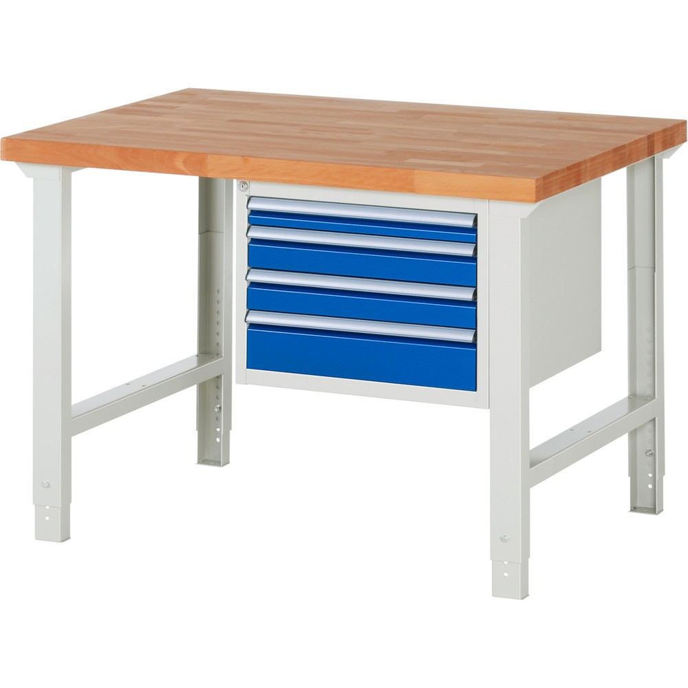 Číslo obrázka výrobku 1: Pracovný stôl RAU série 7000, počet kontajnerov: 1, v × š × h 790 – 1 140 × 1 250 × 900 mm, 4 zásuv. s 90 % vysunutím, 1 × 60, 2 × 90, 1 × 120 mm