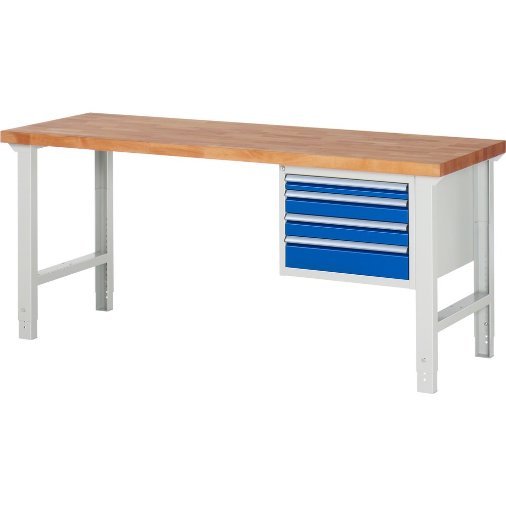 Číslo obrázka výrobku 1: Pracovný stôl RAU série 7000, počet kontajnerov: 1, v × š × h 790 – 1 140 × 2 000 × 700 mm, 4 zásuv. s 90 % vysunutím, 1 × 60, 2 × 90, 1 × 120 mm