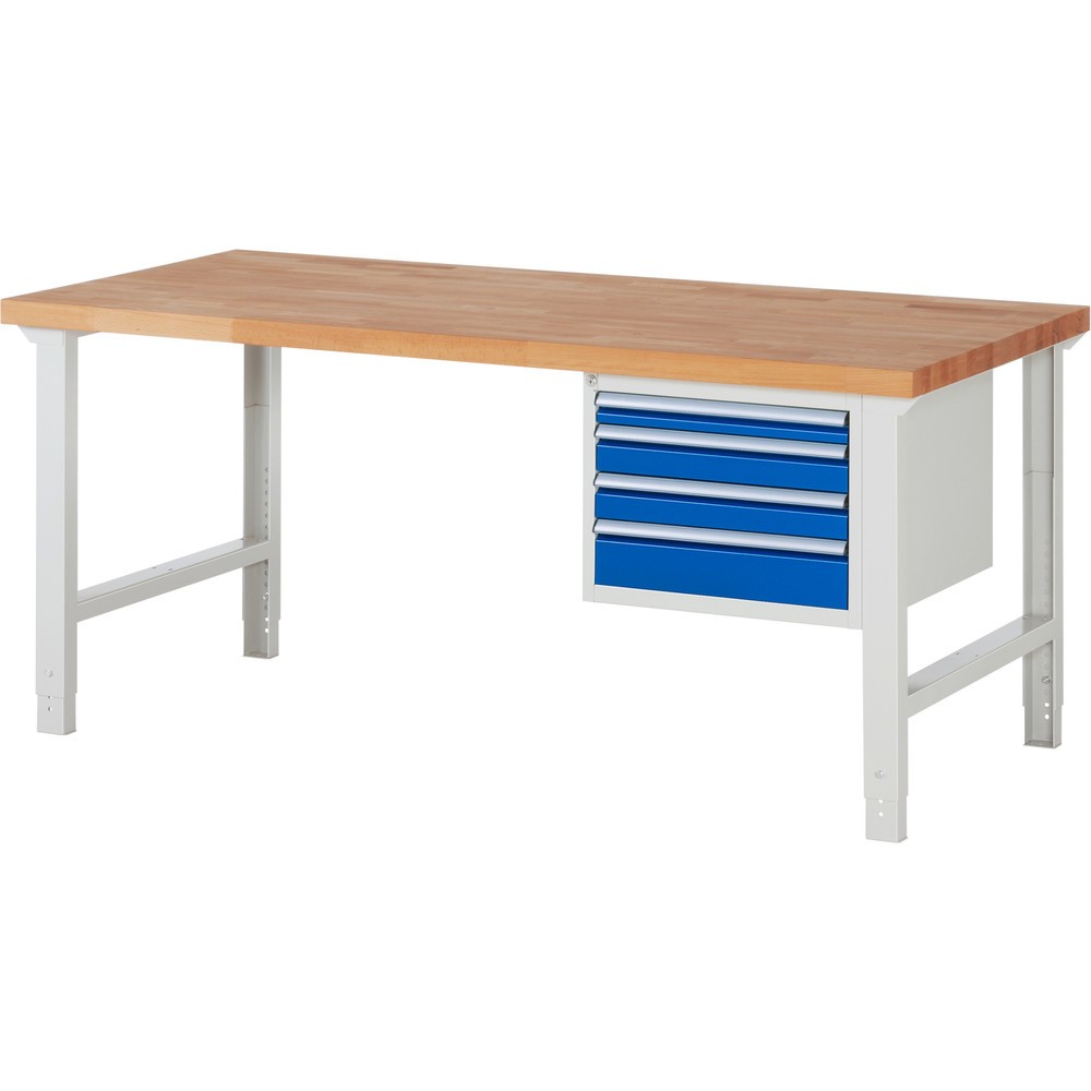 Číslo obrázka výrobku 1: Pracovný stôl RAU série 7000, počet kontajnerov: 1, v × š × h 790 – 1 140 × 2 000 × 900 mm, 4 zásuv. s 100 % vysunutím, 1 × 60, 2 × 90, 1 × 120 mm