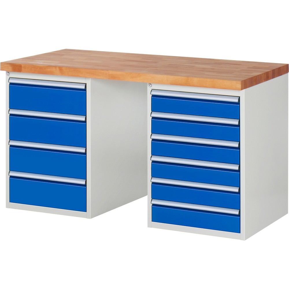 Číslo obrázka výrobku 1: Pracovný stôl RAU série 7000, počet kontajnerov: 2, v × š × h 890 × 1 500 × 700 mm, 10 zásuv., 6 × 120 mm, 4 × 180 mm