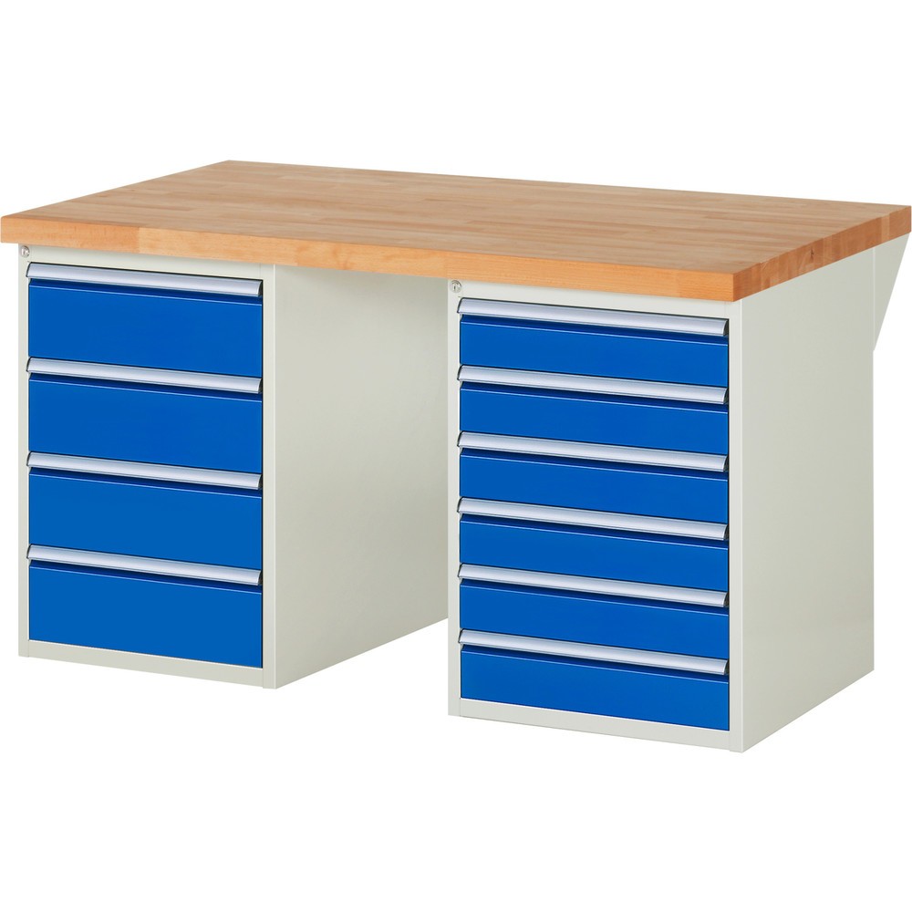Číslo obrázka výrobku 1: Pracovný stôl RAU série 7000, počet kontajnerov: 2, v × š × h 890 × 1 500 × 900 mm, 10 zásuv., 6 × 120 mm, 4 × 180 mm