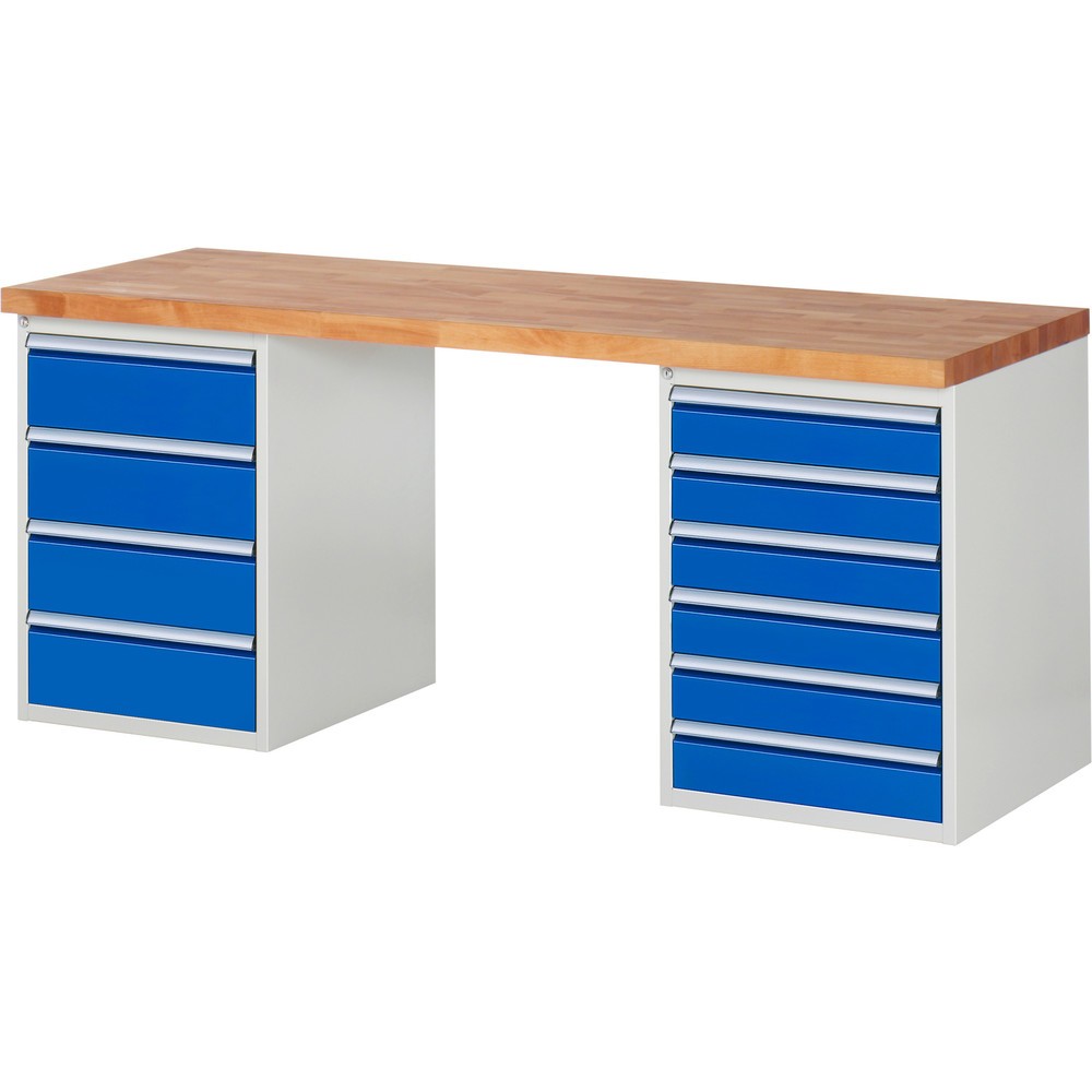 Číslo obrázka výrobku 1: Pracovný stôl RAU série 7000, počet kontajnerov: 2, v × š × h 890 × 2 000 × 700 mm, 10 zásuv., 6 × 120 mm, 4 × 180 mm