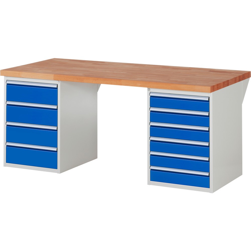 Číslo obrázka výrobku 1: Pracovný stôl RAU série 7000, počet kontajnerov: 2, v × š × h 840 × 2 000 × 900 mm, 10 zásuv., 6 × 120 mm, 4 × 180 mm