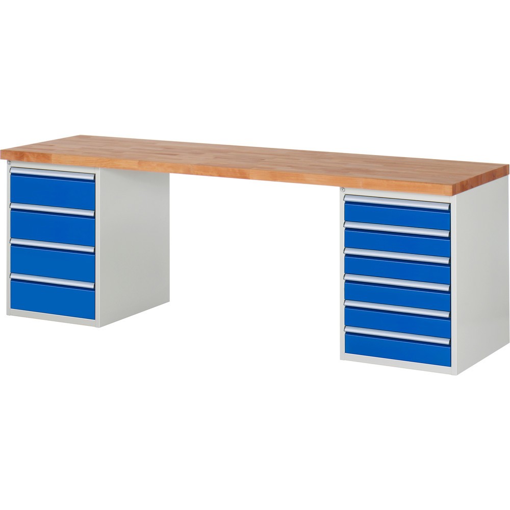 Číslo obrázka výrobku 1: Pracovný stôl RAU série 7000, počet kontajnerov: 2, v × š × h 840 × 2 500 × 700 mm, 10 zásuv., 6 × 120 mm, 4 × 180 mm
