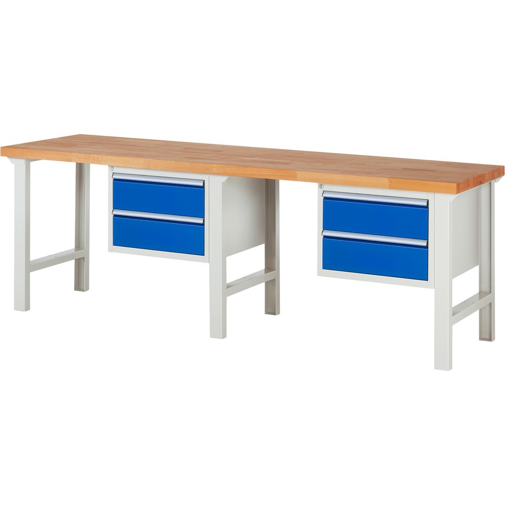 Číslo obrázka výrobku 1: Pracovný stôl RAU série 7000, počet kontajnerov: 2, v × š × h 840 × 2 500 × 700 mm, 4 zásuv. s 100 % vysunutím, 4 × 180 mm