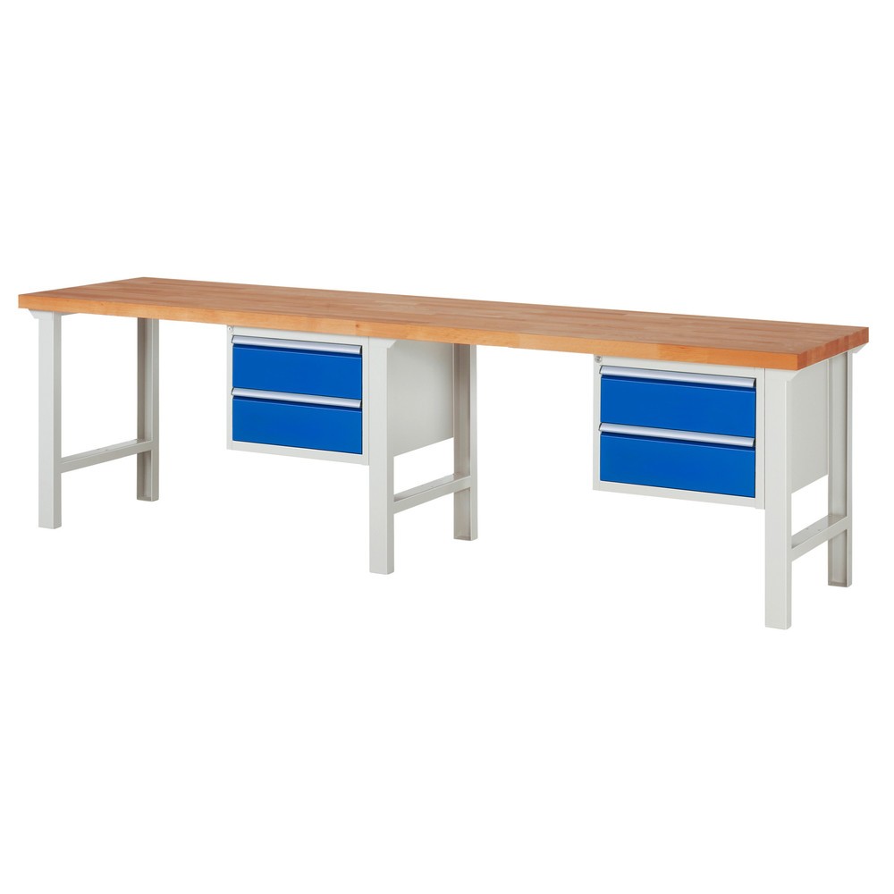 Číslo obrázka výrobku 1: Pracovný stôl RAU série 7000, počet kontajnerov: 2, v × š × h 840 × 3 000 × 700 mm, 4 zásuv. s 100 % vysunutím, 4 × 180 mm