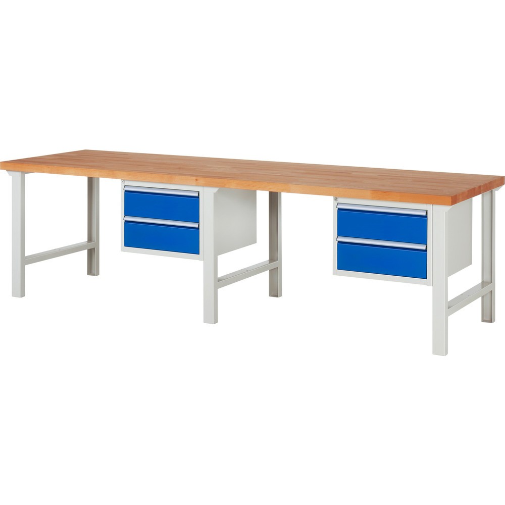 Číslo obrázka výrobku 1: Pracovný stôl RAU série 7000, počet kontajnerov: 2, v × š × h 840 × 3 000 × 900 mm, 4 zásuv. s 100 % vysunutím, 4 × 180 mm