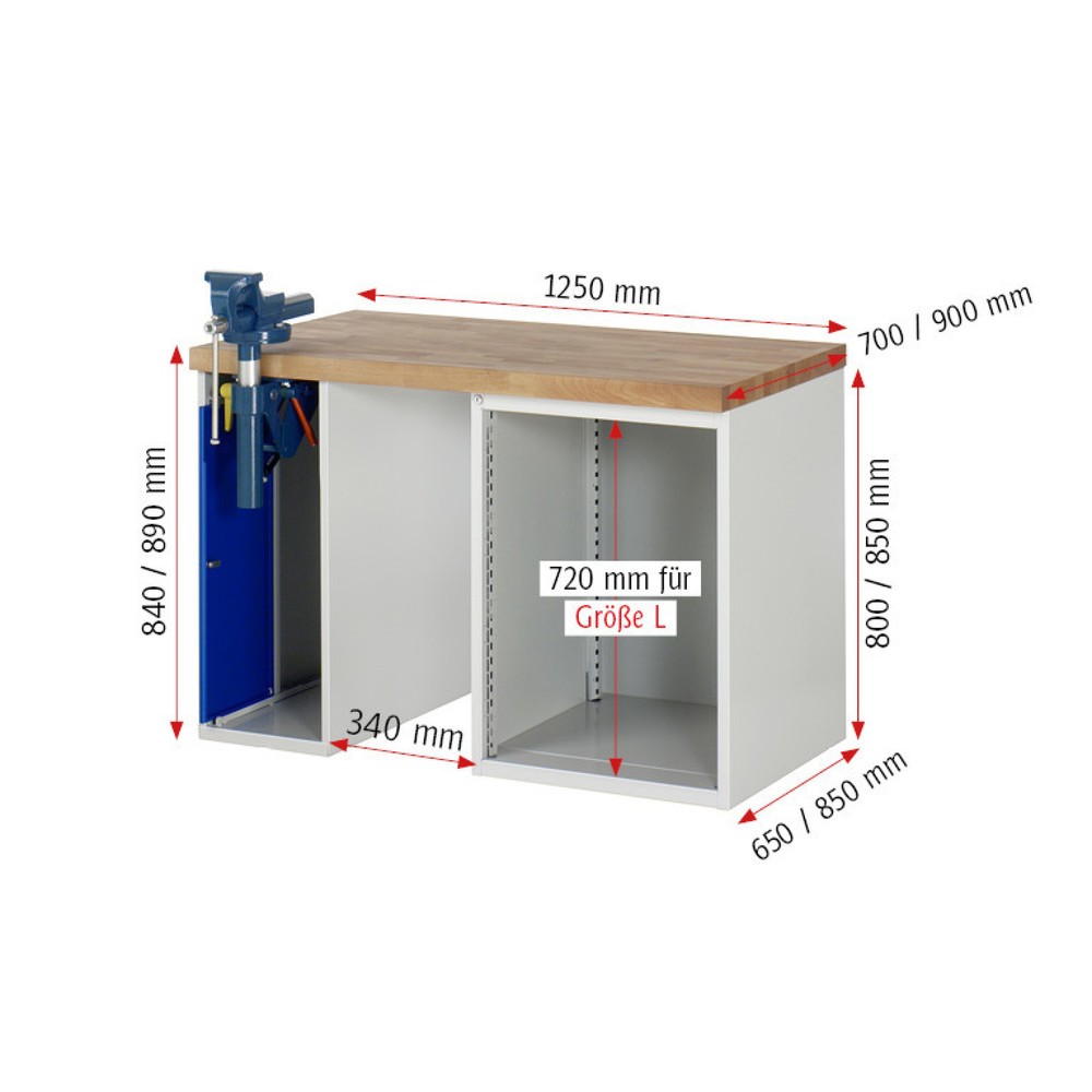 Číslo obrázka výrobku 5: Pracovný stôl RAU série 7000, počet kontajnerov: 2, v × š × h 890 × 1 500 × 700 mm, 4 zásuv. so 100 % vysunutím, nosnosť zásuv. 100 kg
