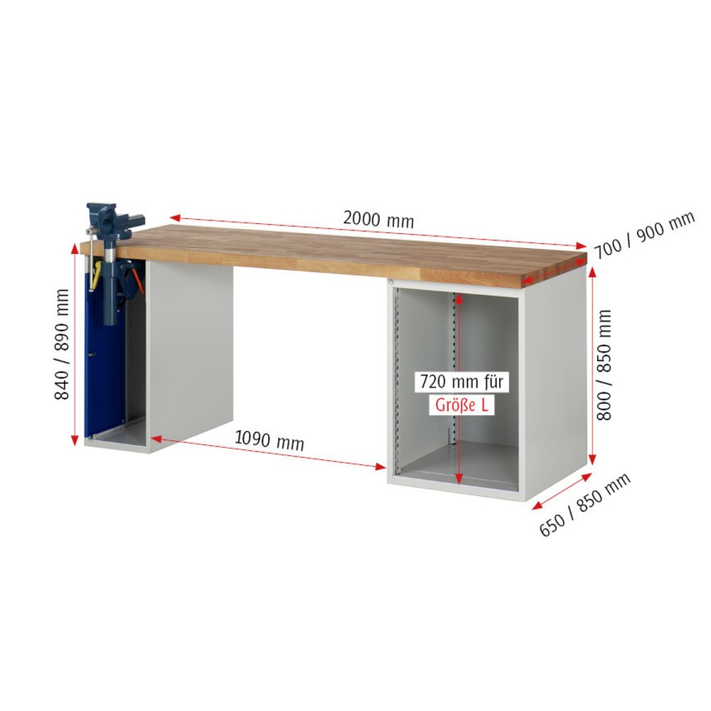Číslo obrázka výrobku 5: Pracovný stôl RAU série 7000, počet kontajnerov: 2, v × š × h 840 × 2 000 × 700 mm, 5 zásuv., 1 × 60 mm, 1 × 90 mm, 2 × 150 mm, 1 × 270 mm