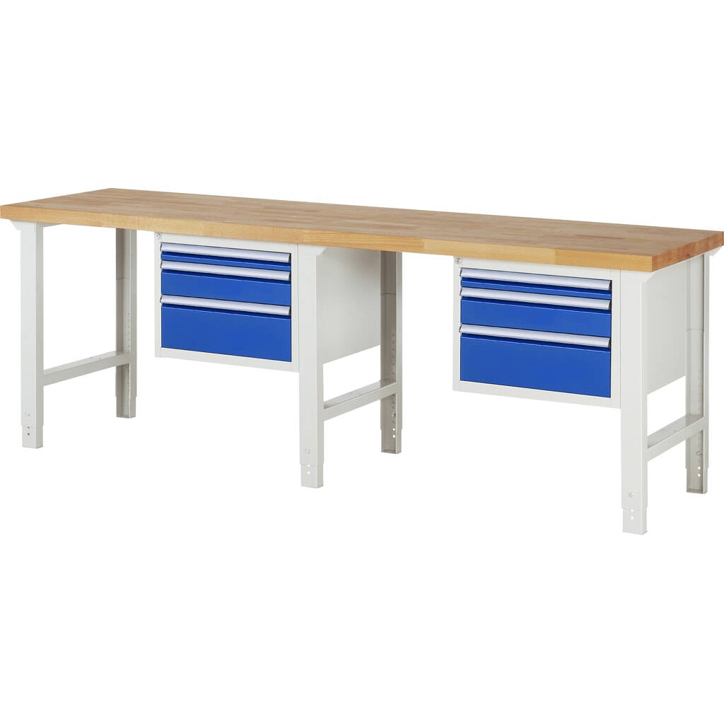 Číslo obrázka výrobku 1: Pracovný stôl RAU série 7000, v × š × h 790 – 1 140 × 2 500 × 700 mm, 2 ks podstavných kontajnerov, každý s 3 zásuvkami