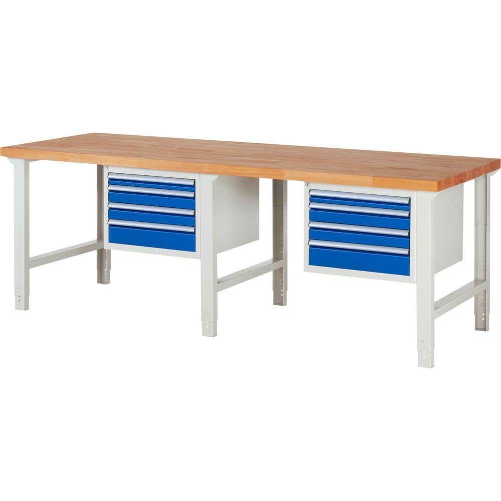 Číslo obrázka výrobku 1: Pracovný stôl RAU série 7000, počet kontajnerov: 2, v × š × h 790 – 1 140 × 2 500 × 900 mm, 8 zásuv. s 100 % vysunutím, 2 × 60 mm, 4 × 90 mm, 2 × 120 mm