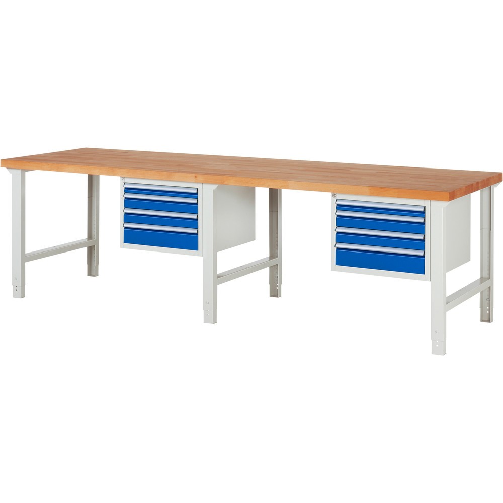 Číslo obrázka výrobku 1: Pracovný stôl RAU série 7000, počet kontajnerov: 2, v × š × h 790 – 1 140 × 3 000 × 900 mm, 8 zásuv. s 100 % vysunutím, 2 × 60 mm, 4 × 90 mm, 2 × 120 mm