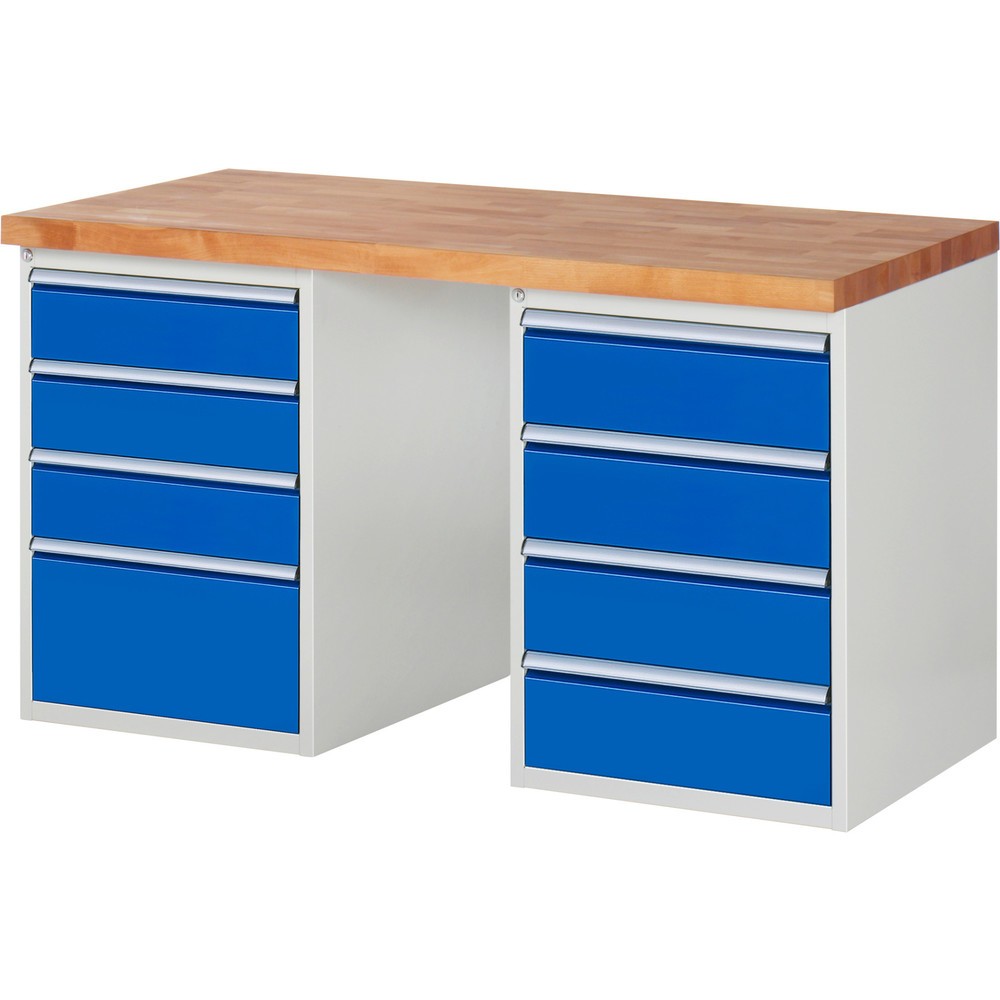 Číslo obrázka výrobku 1: Pracovný stôl RAU série 7000, počet kontajnerov: 2, v × š × h 890 × 1 500 × 700 mm, 8 zásuv. s 90 % vysunutím, 3 × 150, 4 × 180, 1 × 270 mm