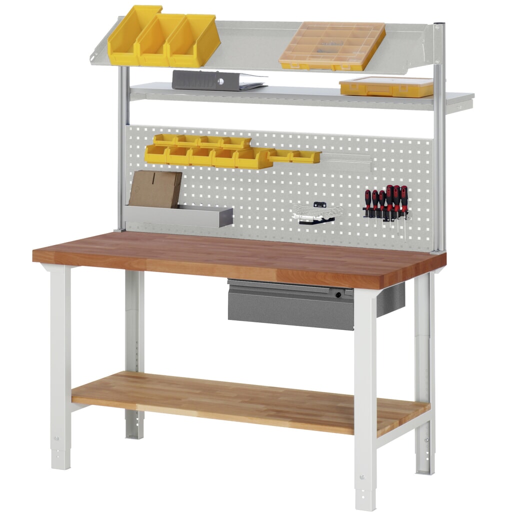 Pracovný stôl RAU série 7000, pracovná doska z masívu buka lesného, 1 zásuvka, v × š × h 790 – 1 140 × 1 500 × 700 mm, 1 zásuvka Číslo obrázka výrobku 3: Pracovný stôl RAU série 7000, pracovná doska z masívu buka lesného, 1 zásuvka, v × š × h 790 – 1 140 × 1 500 × 700 mm, 1 zásuvka