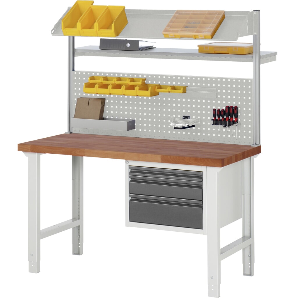 Pracovný stôl RAU série 7000, pracovná doska z masívu buka lesného, 1 zásuvka, v × š × h 790 – 1 140 × 1 500 × 700 mm, 1 zásuvka Číslo obrázka výrobku 5: Pracovný stôl RAU série 7000, pracovná doska z masívu buka lesného, 1 zásuvka, v × š × h 790 – 1 140 × 1 500 × 700 mm, 1 zásuvka