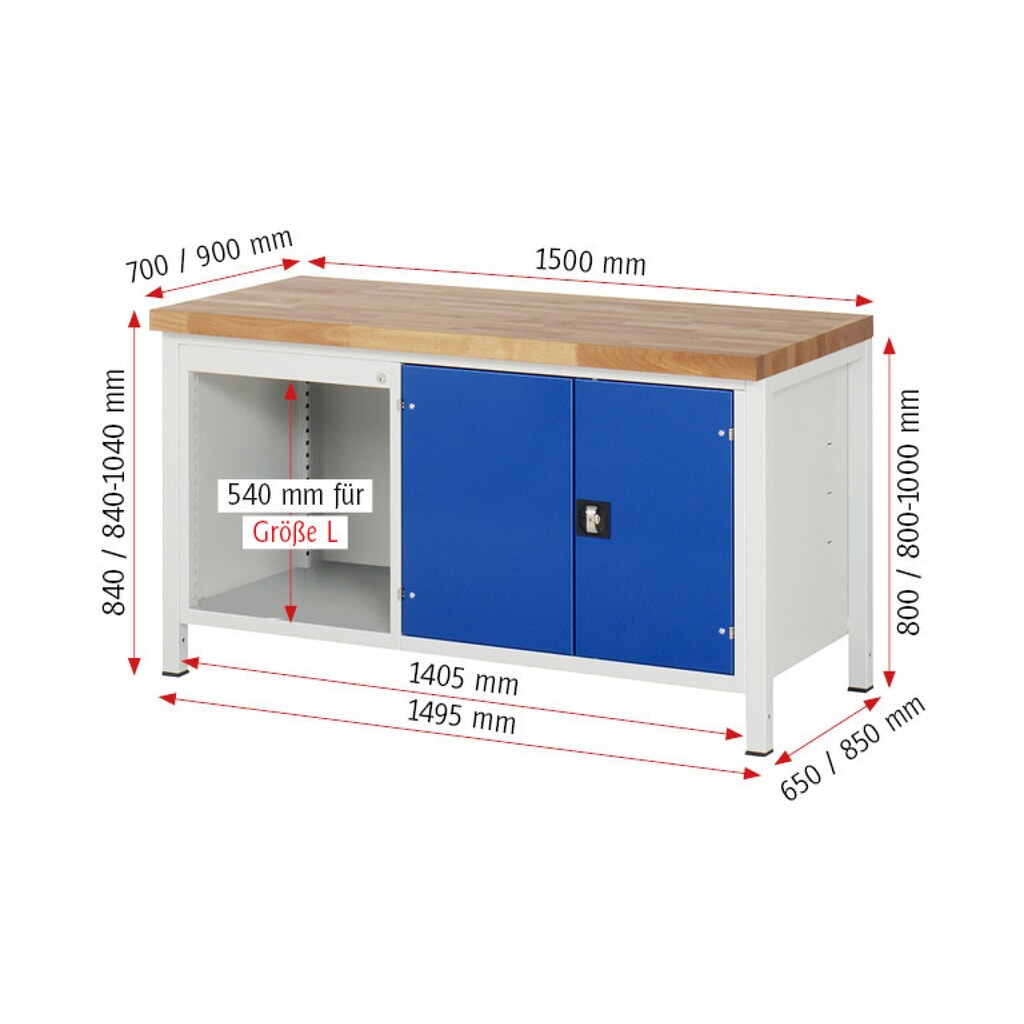Pracovný stôl RAU série 8000, počet dvojitých kontajnerov: 1, 1 polica, 1 dvojité krídlové dvere, v × š × h 840 – 1 040 × 1 500 × 700 mm, 3 zásuv. s 90 % vysunutím Číslo obrázka výrobku 8: Pracovný stôl RAU série 8000, počet dvojitých kontajnerov: 1, 1 polica, 1 dvojité krídlové dvere, v × š × h 840 – 1 040 × 1 500 × 700 mm, 3 zásuv. s 90 % vysunutím
