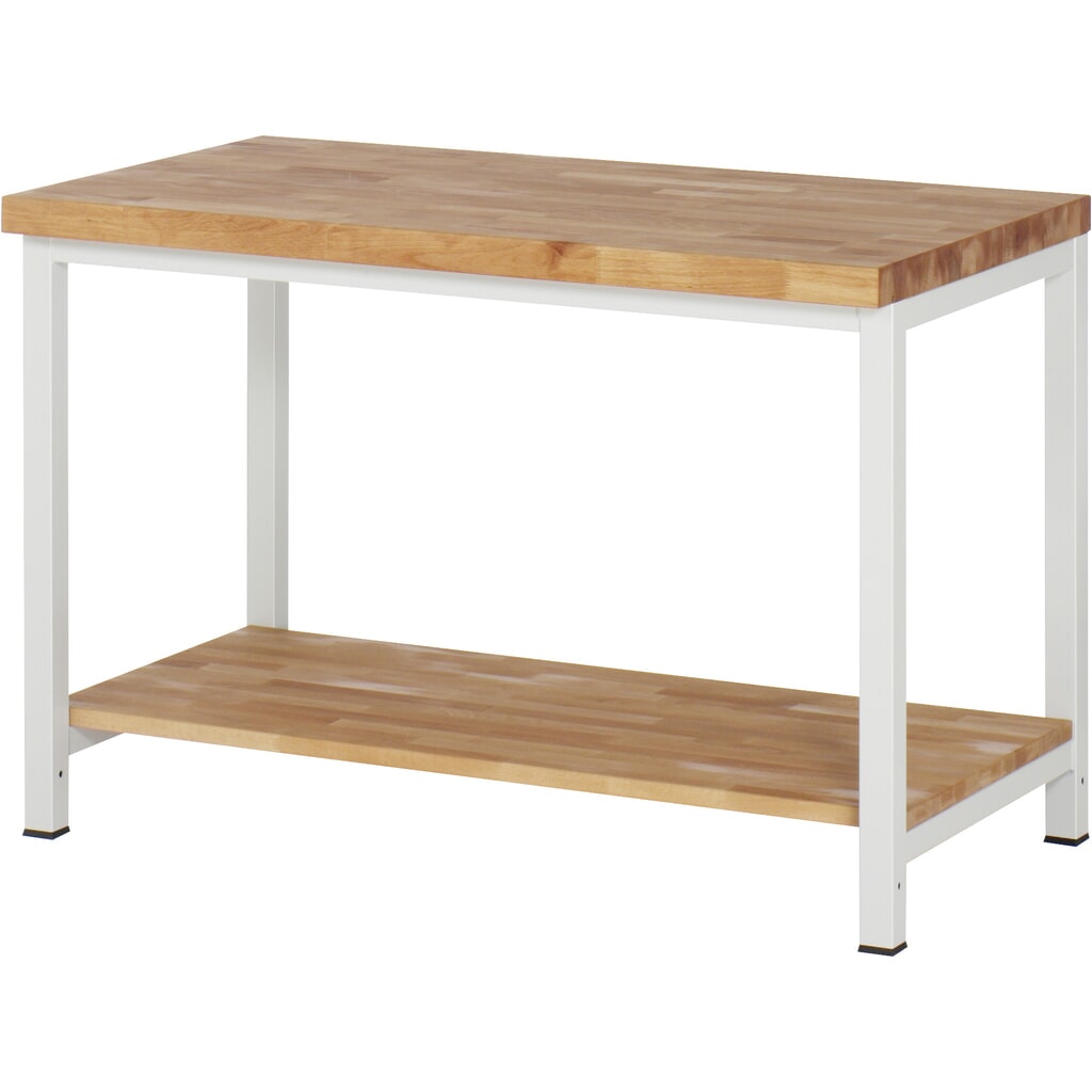 Obrázok výrobku: Pracovný stôl RAU série 8000, v × š × h 840 – 1 040 × 1 250 × 700 mm, s dolným odkladacím dnom