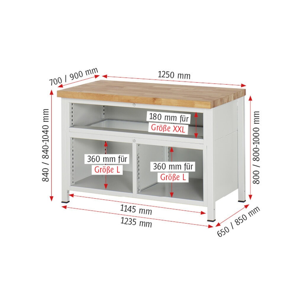 Pracovný stôl RAU série 8000, 1 trojitý kontajner, v × š × h 840 – 1 040 × 1 250 × 700 mm, 7 L + 2 XXL zásuv., s 90 % vysunutím Číslo obrázka výrobku 9: Pracovný stôl RAU série 8000, 1 trojitý kontajner, v × š × h 840 – 1 040 × 1 250 × 700 mm, 7 L + 2 XXL zásuv., s 90 % vysunutím