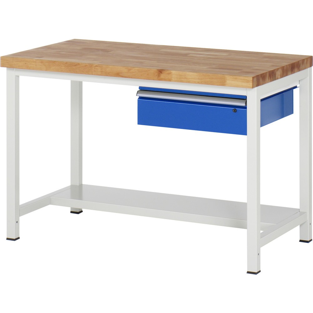 Číslo obrázka výrobku 1: Pracovný stôl RAU série 8000, v × š × h 840 – 1 040 × 1 250 × 700 mm, 1 zásuvka, 1 odkladacie dno, hĺbka 320 mm