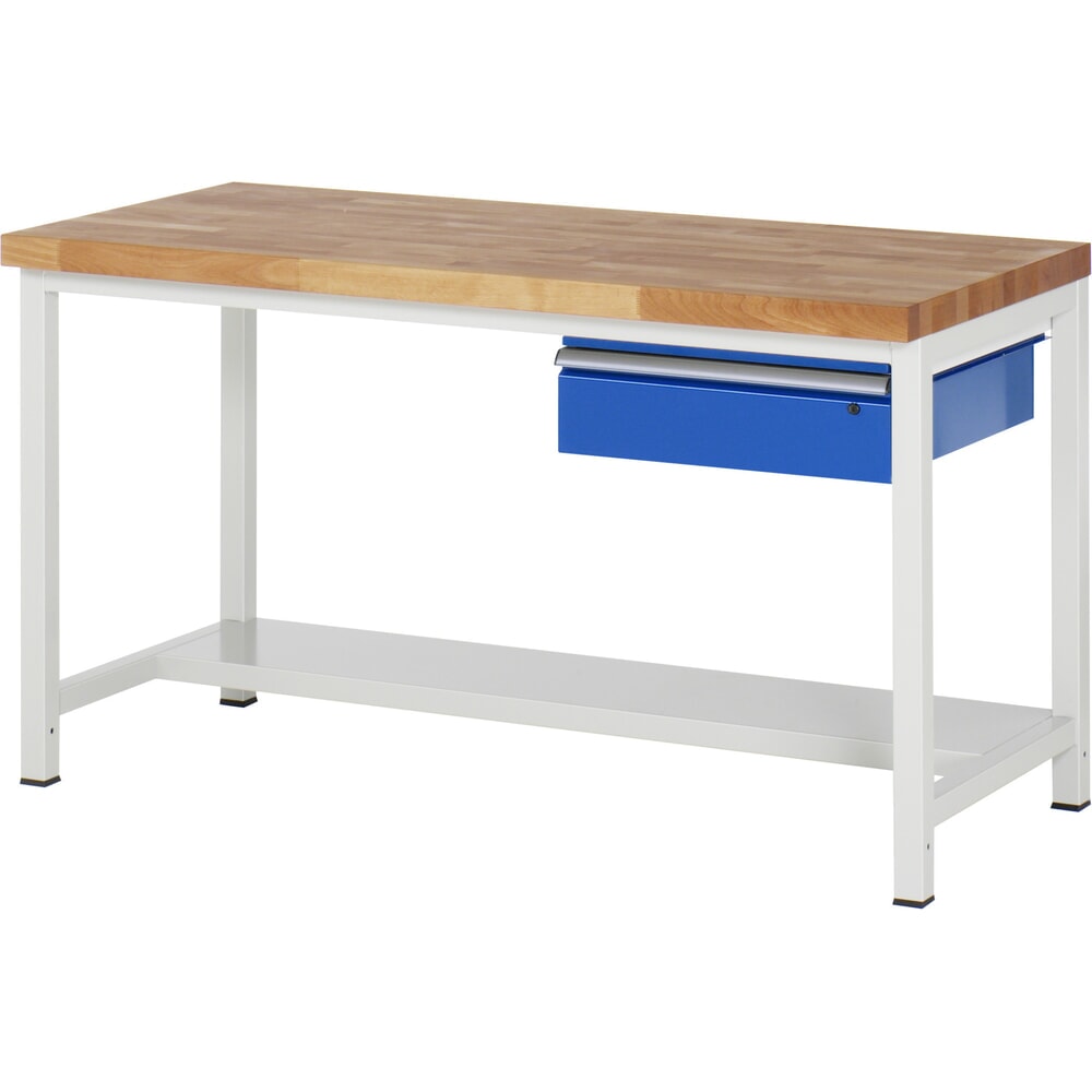 Obrázok výrobku: Pracovný stôl RAU série 8000, v × š × h 840 – 1 040 × 1 500 × 700 mm, 1 zásuvka, 1 odkladacie dno, hĺbka 320 mm