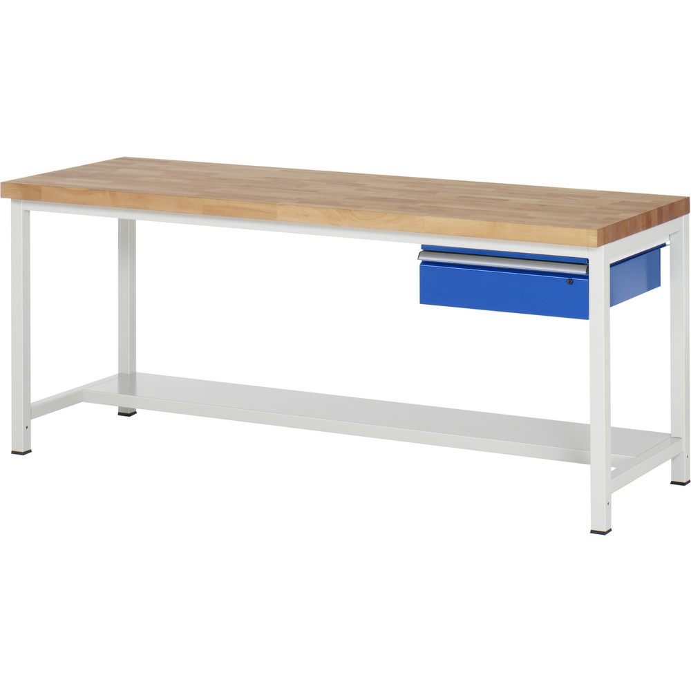 Obrázok výrobku: Pracovný stôl RAU série 8000, v × š × h 840 × 2 000 × 900 mm, 1 zásuvka, 1 odkladacie dno, hĺbka 320 mm