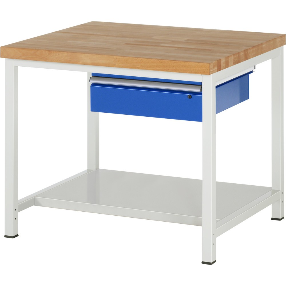 Obrázok výrobku: Pracovný stôl RAU série 8000, v × š × h 840 – 1 040 × 1 000 × 900 mm, 1 zásuvka, 1 odkladacie dno, hĺbka 650 mm
