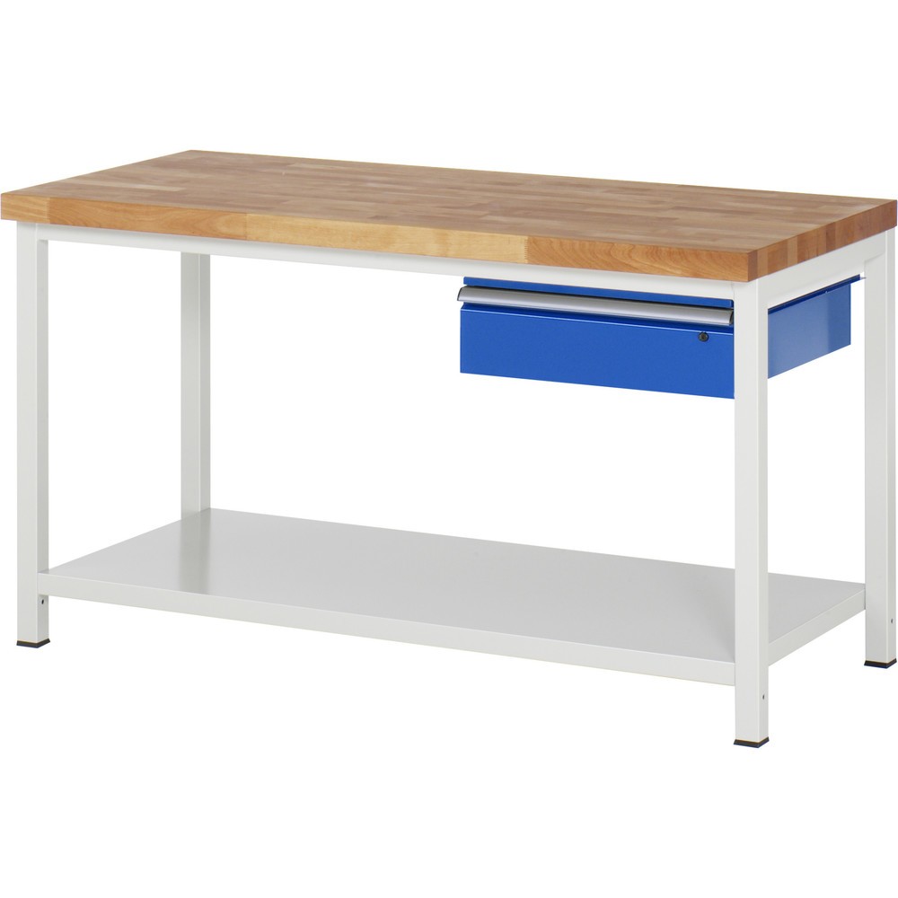 Číslo obrázka výrobku 1: Pracovný stôl RAU série 8000, v × š × h 840 – 1 040 × 1 500 × 700 mm, 1 zásuvka, 1 odkladacie dno, hĺbka 650 mm