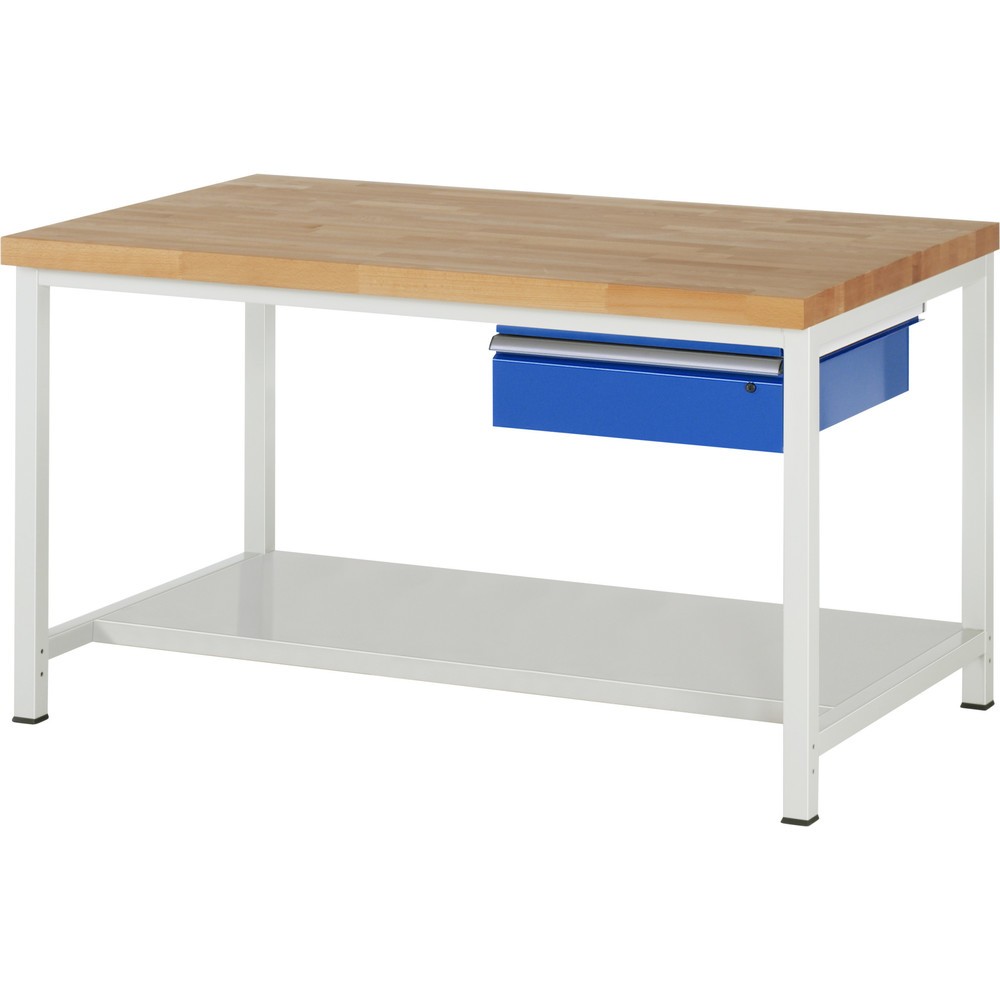 Číslo obrázka výrobku 1: Pracovný stôl RAU série 8000, v × š × h 840 – 1 040 × 1 500 × 900 mm, 1 zásuvka, 1 odkladacie dno, hĺbka 650 mm