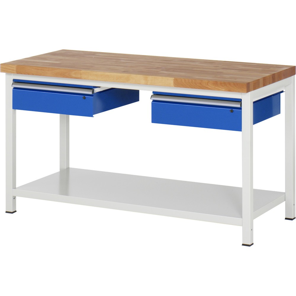 Číslo obrázka výrobku 1: Pracovný stôl RAU série 8000, v × š × h 840 – 1 040 × 1 500 × 700 mm, 2 zásuv., 1 odkladacie dno, hĺbka 650 mm