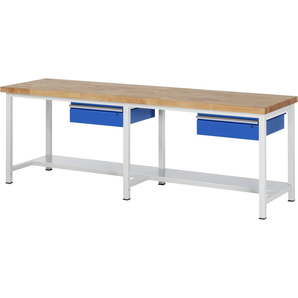 Číslo obrázka výrobku 1: Pracovný stôl RAU série 8000, v × š × h 840 × 2 500 × 700 mm, 2 zásuv., 1 odkladacie dno, hĺbka 320 mm