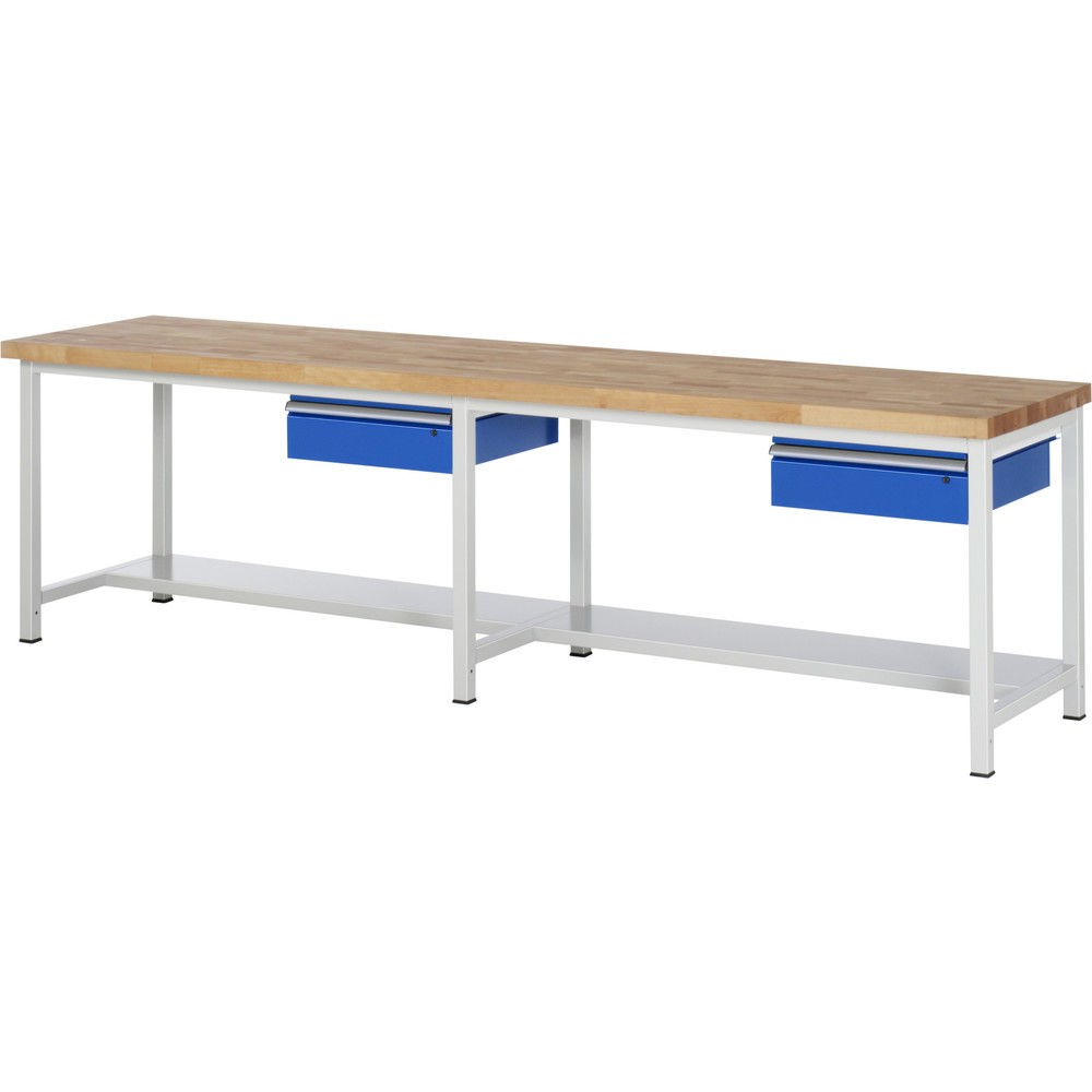 Číslo obrázka výrobku 1: Pracovný stôl RAU série 8000, v × š × h 840 × 3 000 × 900 mm, 2 zásuv., 1 odkladacie dno, hĺbka 320 mm