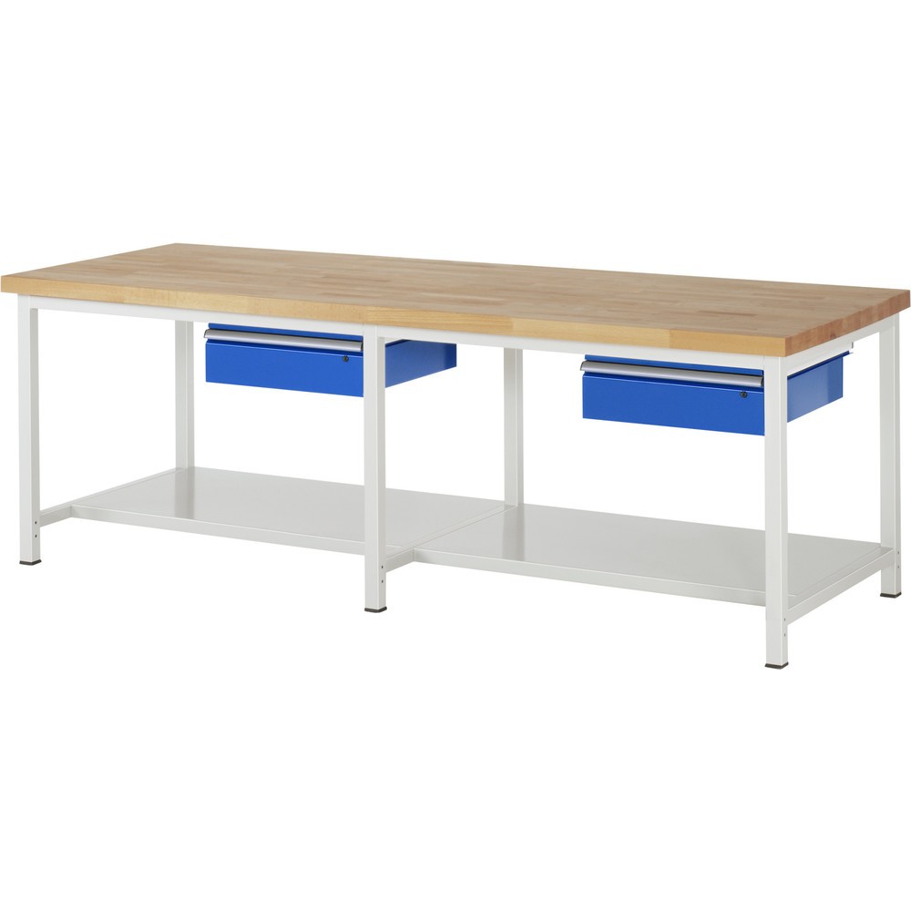 Obrázok výrobku: Pracovný stôl RAU série 8000, v × š × h 840 × 2 500 × 900 mm, 2 zásuv., 1 odkladacie dno, hĺbka 650 mm