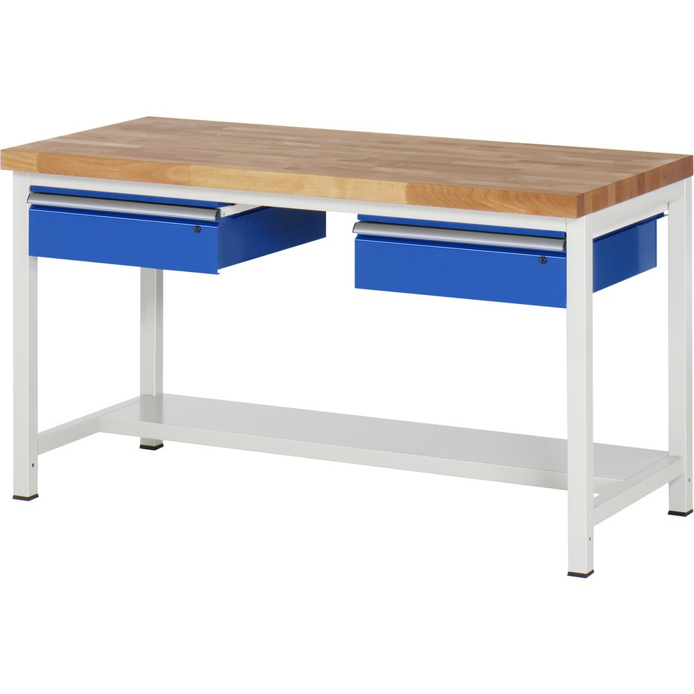 Obrázok výrobku: Pracovný stôl RAU série 8000, v × š × h 840 – 1 040 × 1 500 × 700 mm, 2 zásuv., 1 odkladacie dno, hĺbka 320 mm