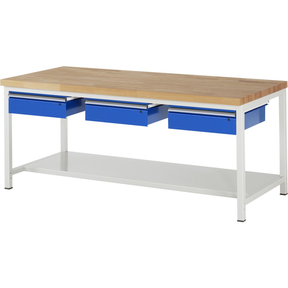 Číslo obrázka výrobku 1: Pracovný stôl RAU série 8000, v × š × h 840 × 2 000 × 900 mm, 3 zásuv., 1 odkladacie dno, hĺbka 650 mm