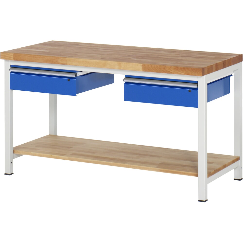 Číslo obrázka výrobku 1: Pracovný stôl RAU série 8000, v × š × h 840 × 1 500 × 700 mm, 2 zásuv., 1 odkladacie dno z bukového masívu, hĺbka 557 mm