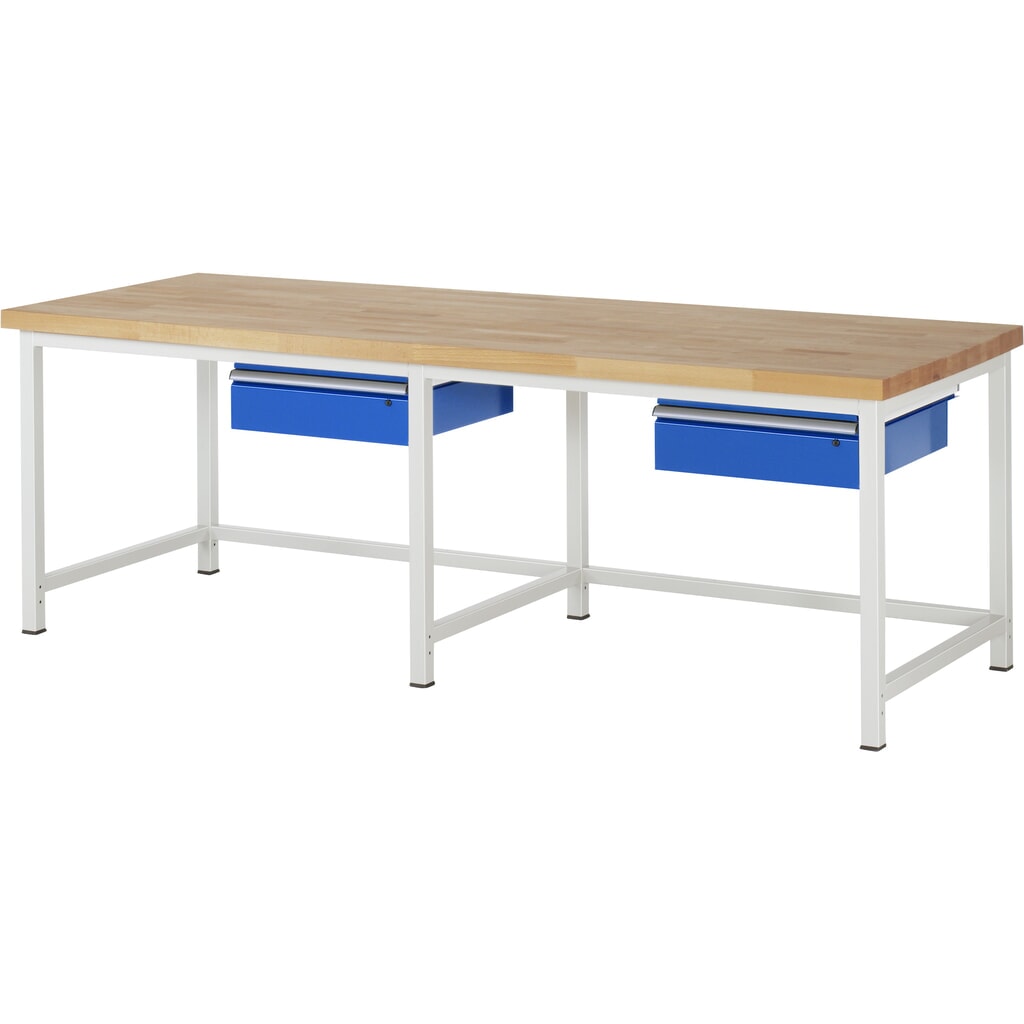 Obrázok výrobku: Pracovný stôl RAU série 8 000, v × š × h 840 – 1 040 × 2 500 × 900 mm, 2 zásuvky