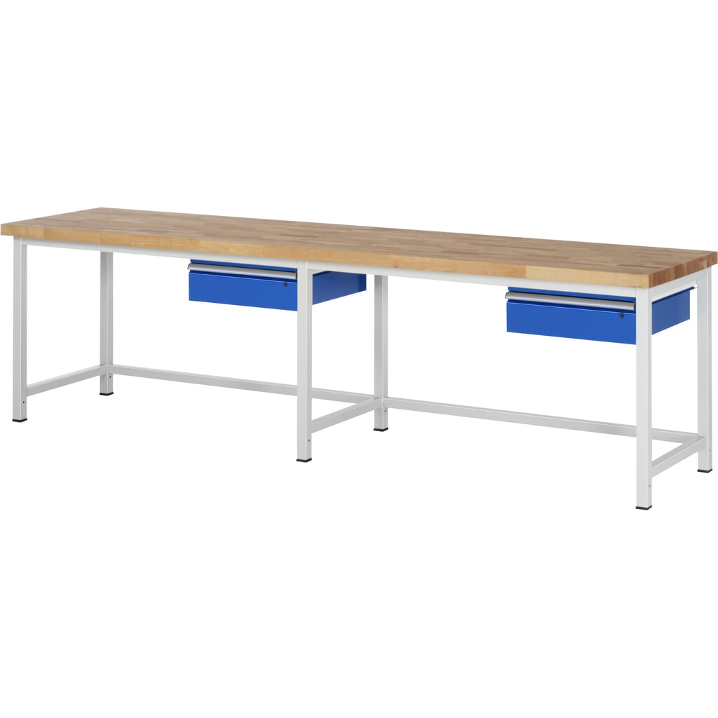 Obrázok výrobku: Pracovný stôl RAU série 8 000, v × š × h 840 – 1 040 × 3 000 × 700 mm, 2 zásuvky