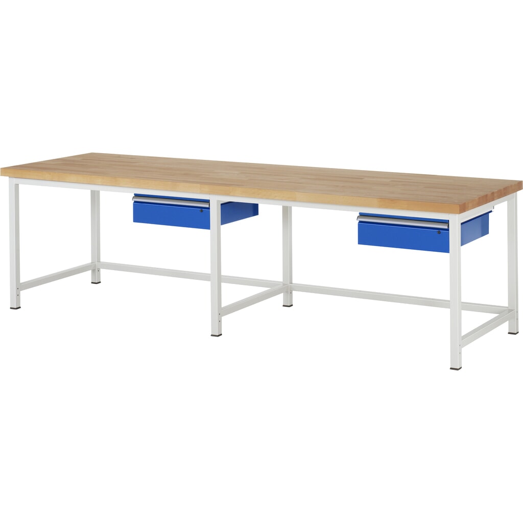 Obrázok výrobku: Pracovný stôl RAU série 8 000, v × š × h 840 – 1 040 × 3 000 × 900 mm, 2 zásuvky