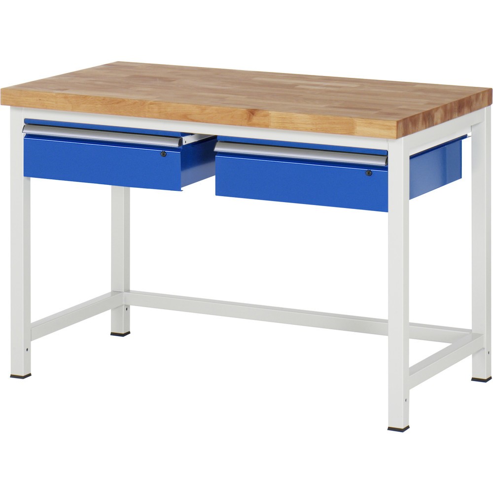 Obrázok výrobku: Pracovný stôl RAU série 8000, v × š × h 840 × 1 250 × 700 mm, 2 zásuv., nosnosť zásuv. 50 kg