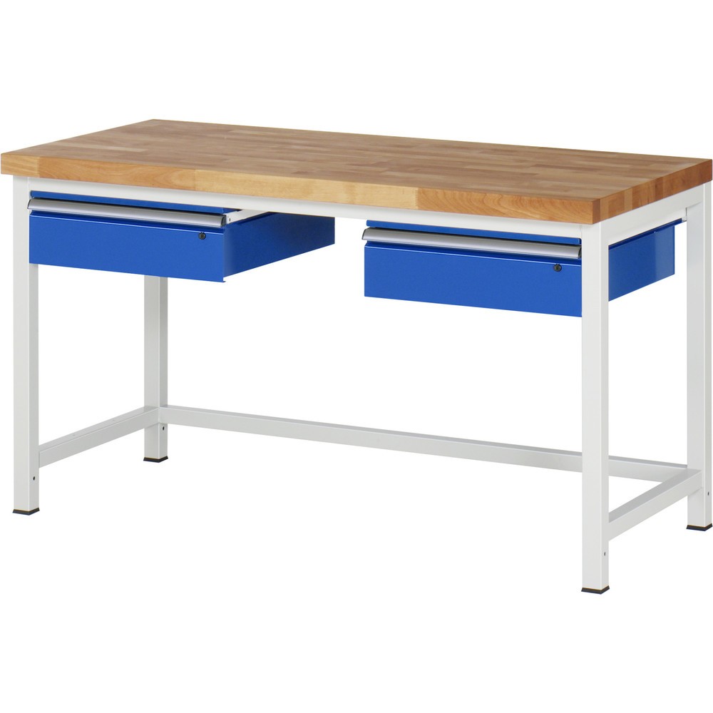 Číslo obrázka výrobku 1: Pracovný stôl RAU série 8000, v × š × h 840 – 1 040 × 1 500 × 700 mm, 2 zásuv., nosnosť zásuv. 50 kg